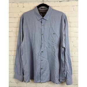 TED BAKER cotton blue herringbone button down mens dress shirt size 6 XL